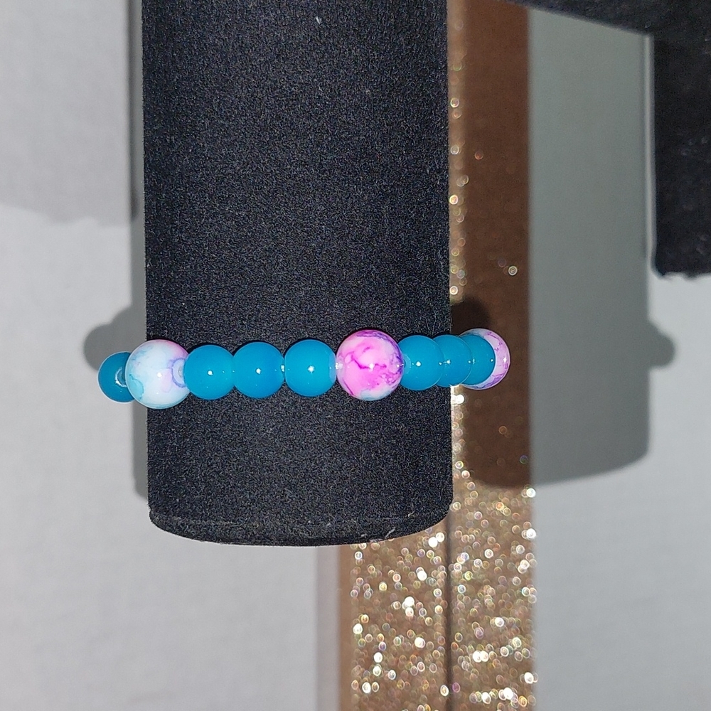 Handmade Elastic SkyBlue Marble Beads Bracelet